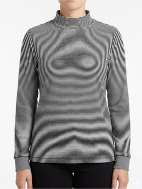 L.L. Bean 100% Cotton Striped Long‑Sleeve Top – Size LGrey & Black‎ Breton Style
